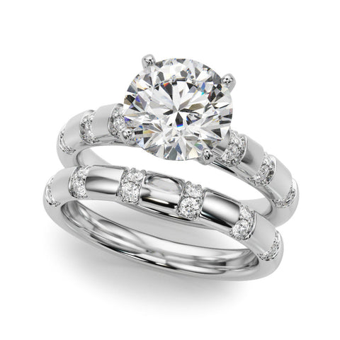 White gold Round Solitaire Diamond Ring with Channel Set Band and Four-Prong Setting