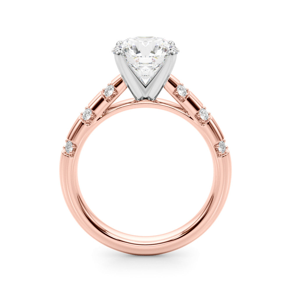 Rose gold Round Solitaire Diamond Ring with Channel Set Band and Four-Prong Setting