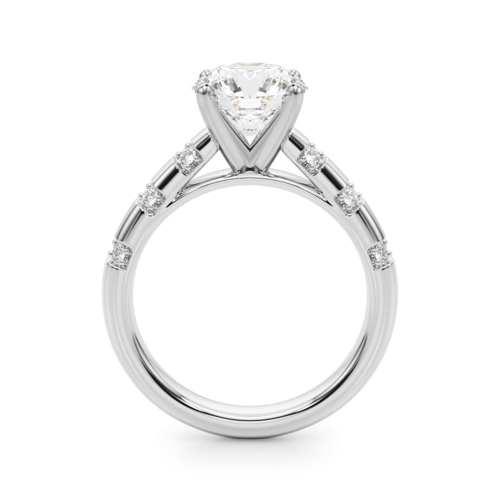 White gold Round Solitaire Diamond Ring with Channel Set Band and Four-Prong Setting