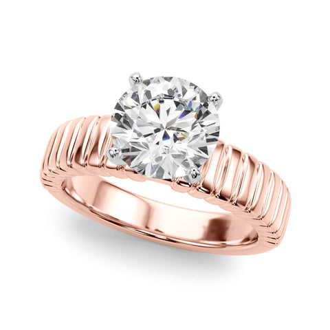 Rose gold Round Solitaire Ribbed Band with Four-Prong Setting