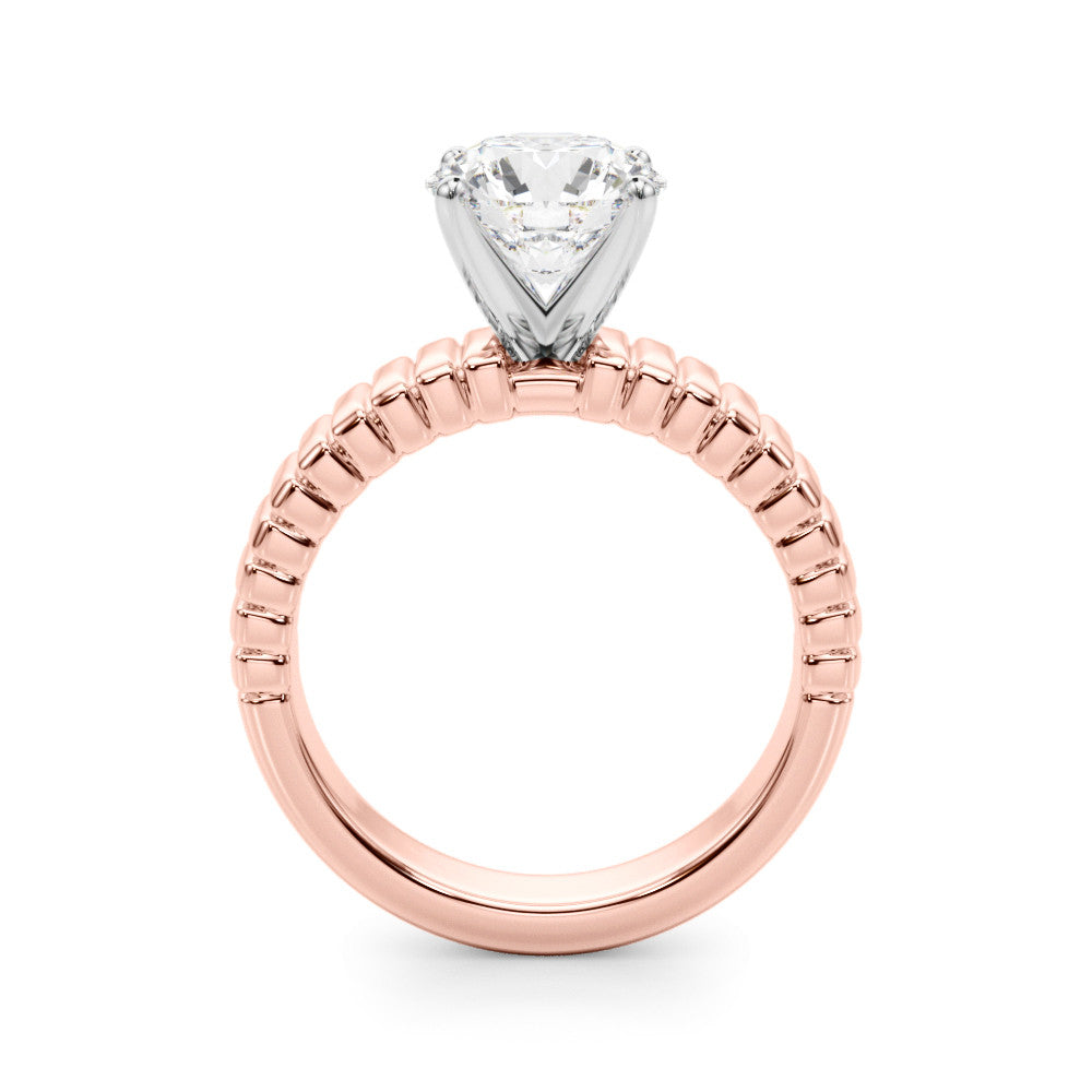 Rose gold Round Solitaire Ribbed Band with Four-Prong Setting