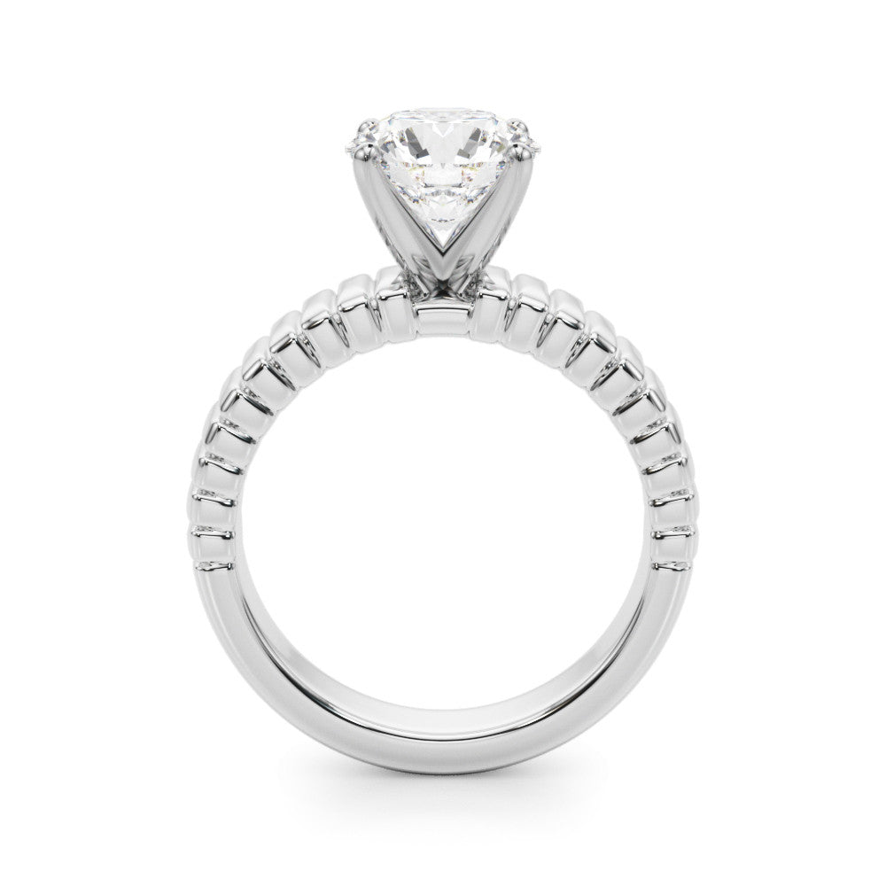 Silver Round Solitaire Ribbed Band with Four-Prong Setting