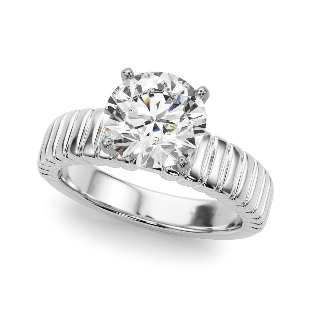 Silver Round Solitaire Ribbed Band with Four-Prong Setting