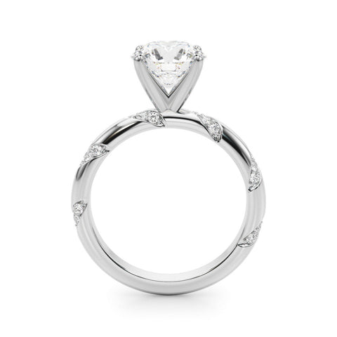 White gold Round Solitaire Diamond Engagement Ring with Twisted Pave Band and Four-Prong Setting