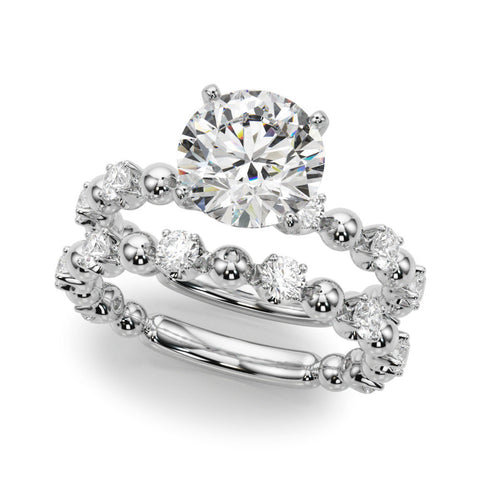 Platinum Round Solitaire Diamond Bezel-Set Eternity Band with Prong Setting