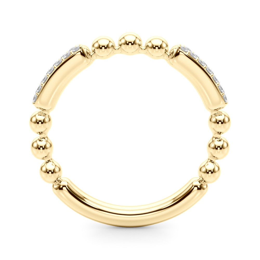 Yellow gold Pave Round Diamond Beaded Band with Shared Prong Setting