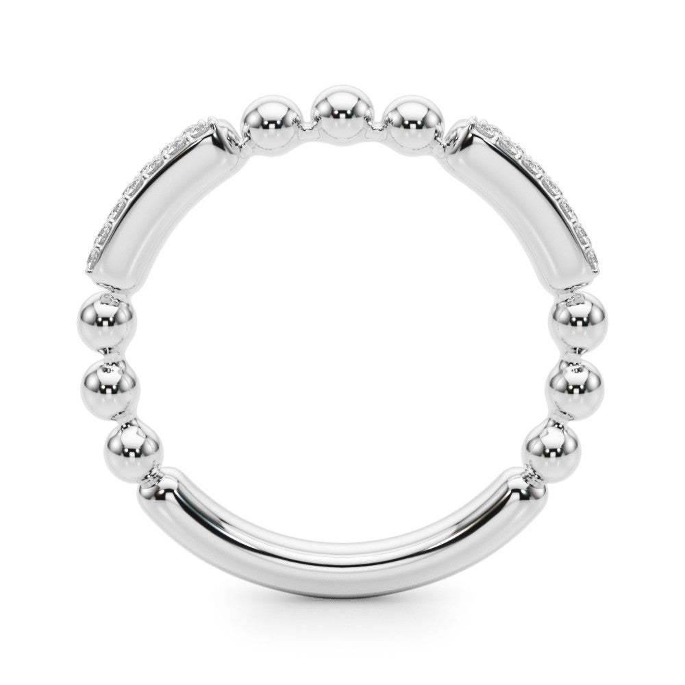 White gold Pave Round Diamond Beaded Band with Shared Prong Setting