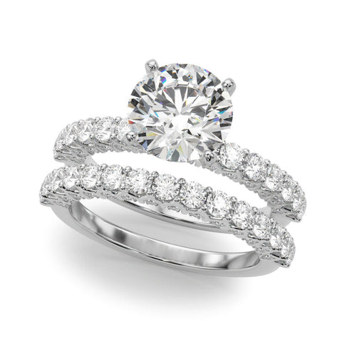 White gold Round Brilliant Solitaire with Pavé Band and Four-Prong Setting