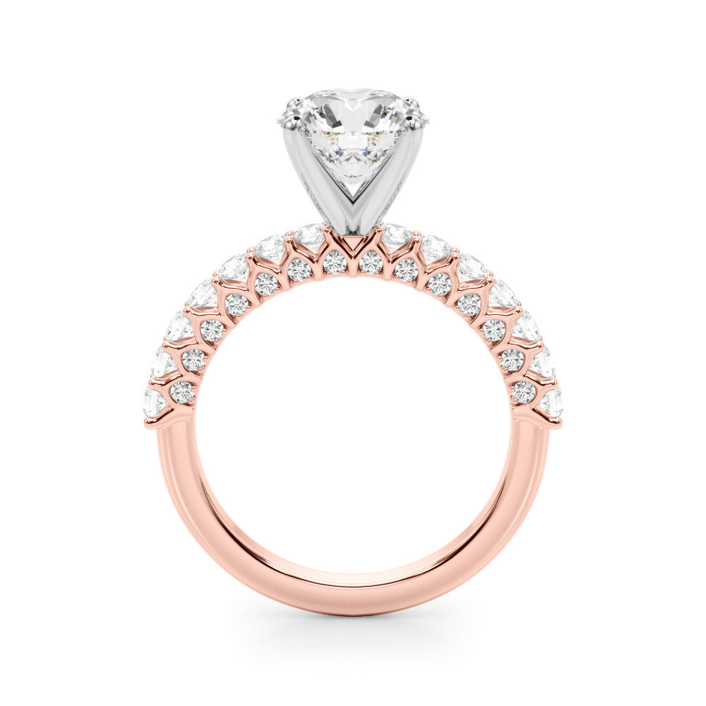 Rose gold Round Brilliant Solitaire with Pavé Band and Four-Prong Setting