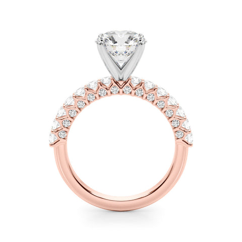 Rose gold Round Brilliant Solitaire with Pavé Band and Four-Prong Setting