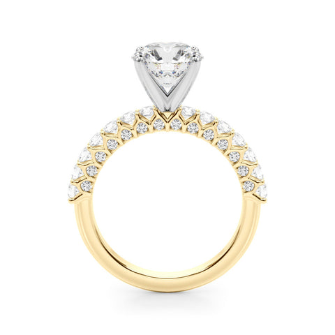 Yellow gold Round Brilliant Solitaire with Pavé Band and Four-Prong Setting