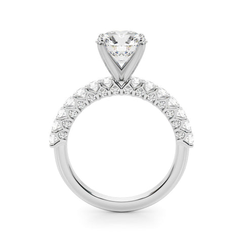 White gold Round Brilliant Solitaire with Pavé Band and Four-Prong Setting