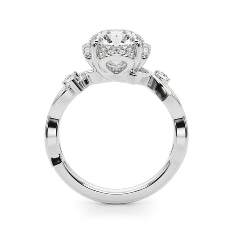 White gold Round Halo Solitaire Diamond Ring with Twisted Band and Four-Prong Setting