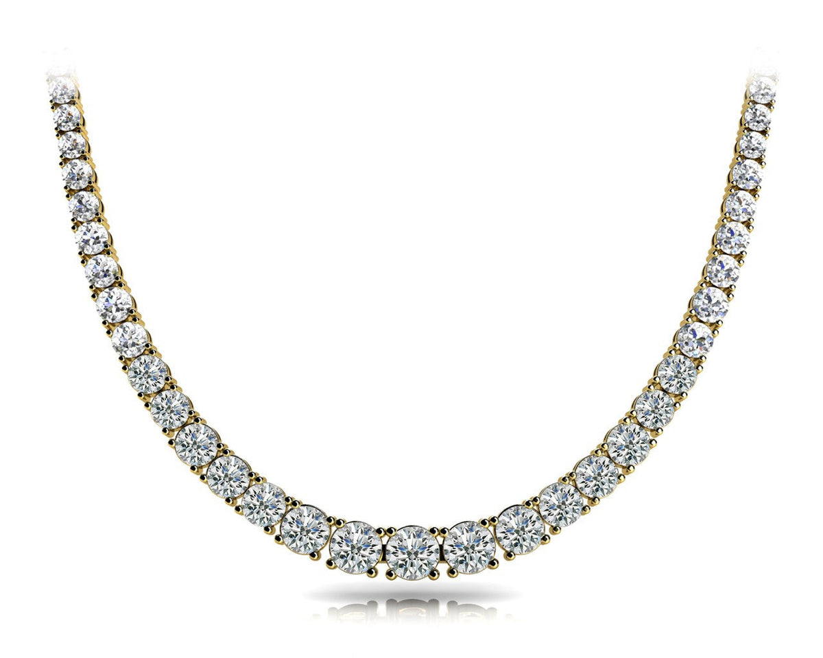 Yellow gold Round Diamond Tennis Necklace with Prong Setting