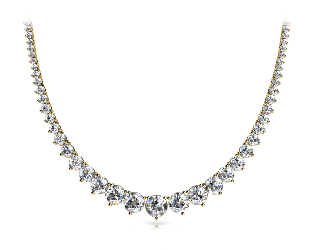 Yellow gold Round Brilliant Graduated Diamond Tennis Necklace with Four-Prong Setting