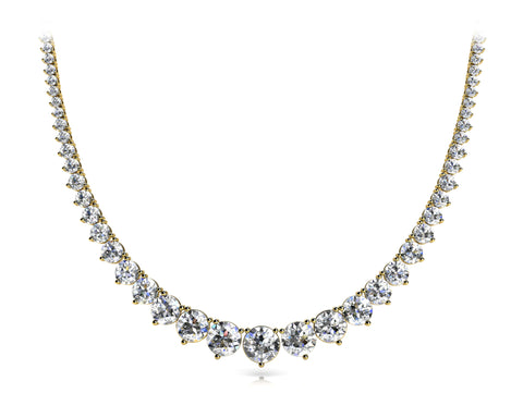 Yellow gold Round Brilliant Graduated Diamond Tennis Necklace with Four-Prong Setting