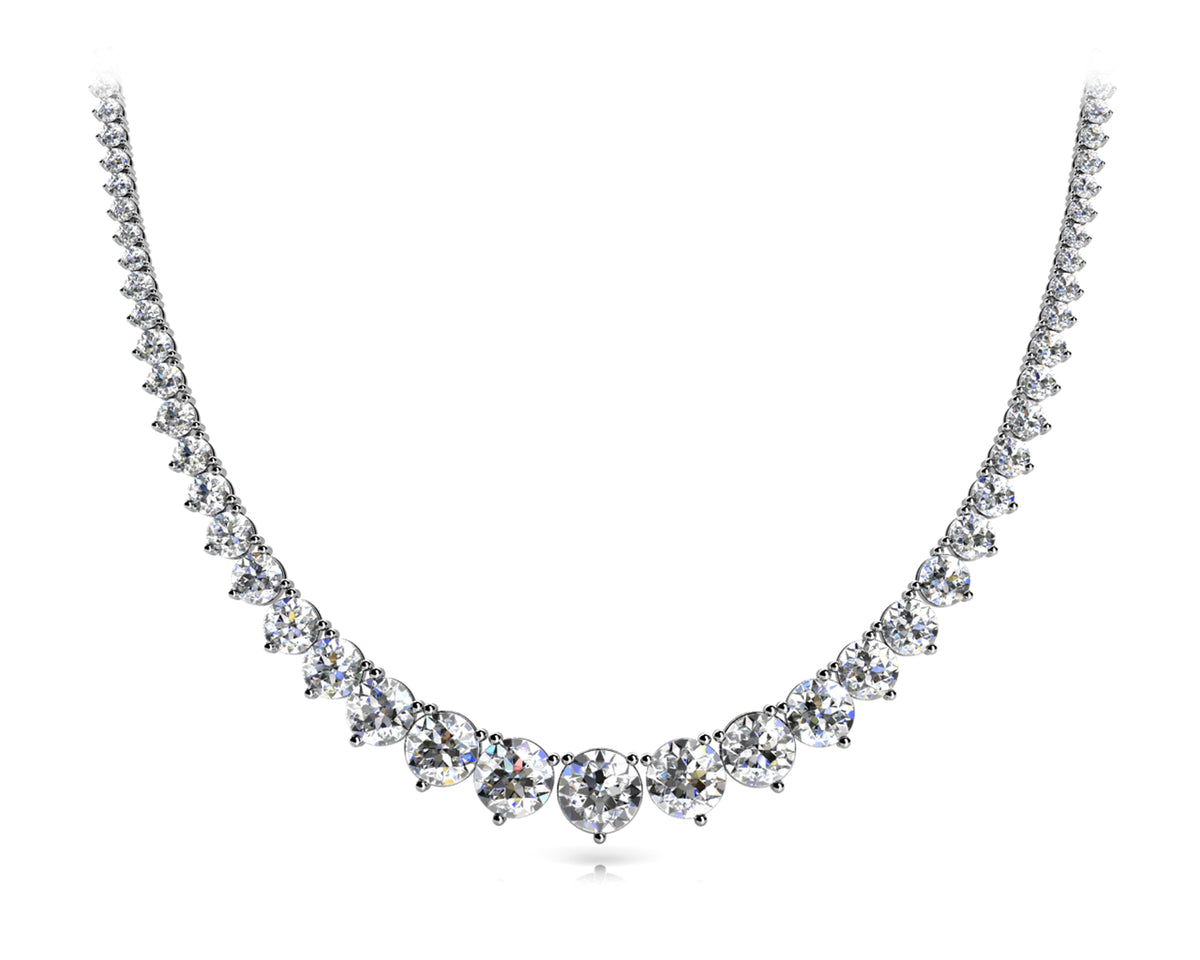 White gold Round Brilliant Graduated Diamond Tennis Necklace with Four-Prong Setting