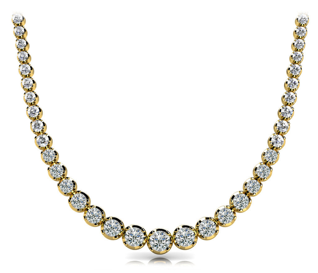 Yellow gold Round Diamond Tennis Necklace with Bezel Setting and Prong Setting