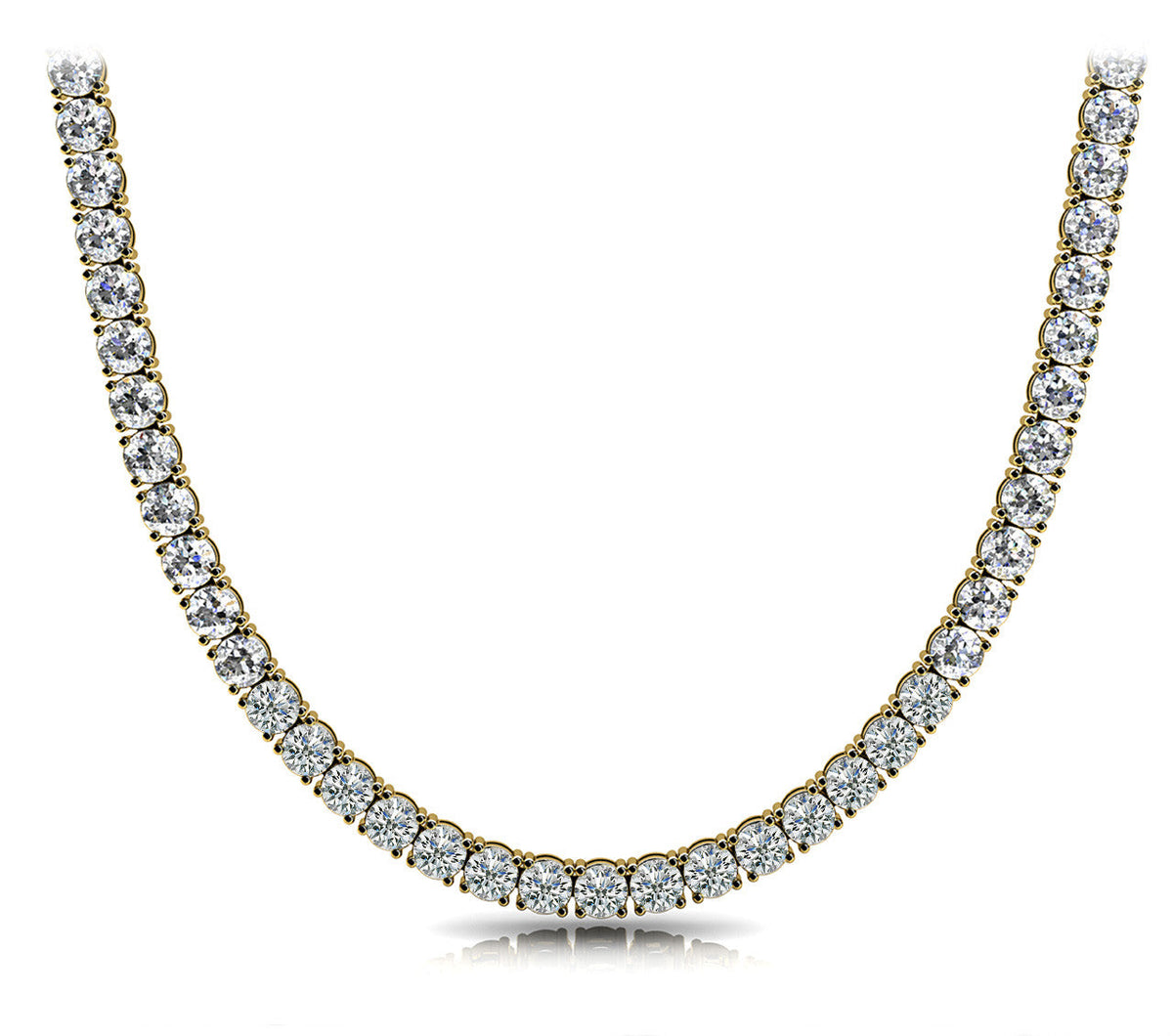 Yellow gold Round Diamond Tennis Necklace with Four-Prong Setting