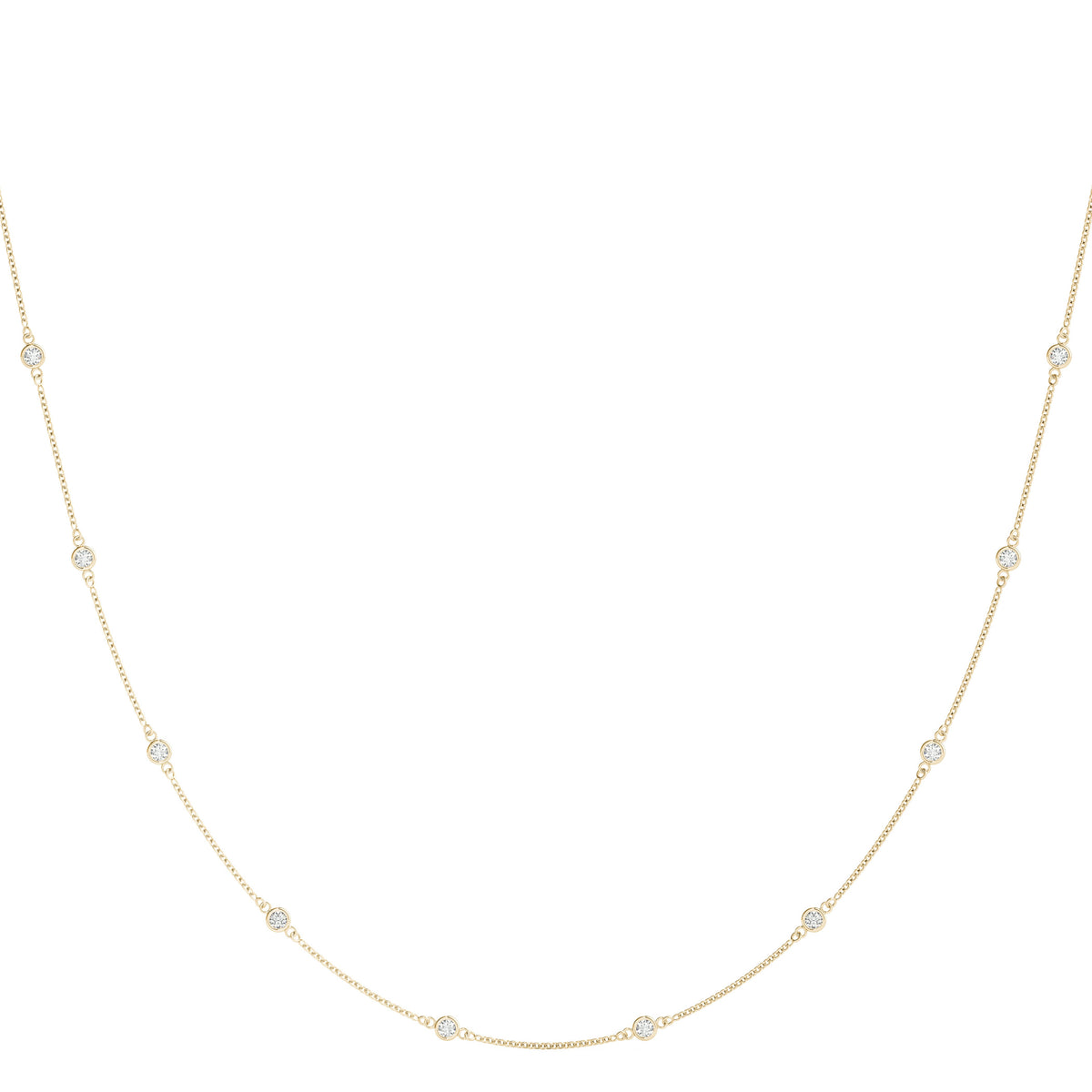 Yellow gold Bezel-Set Round Diamond Station Necklace with Cable Chain