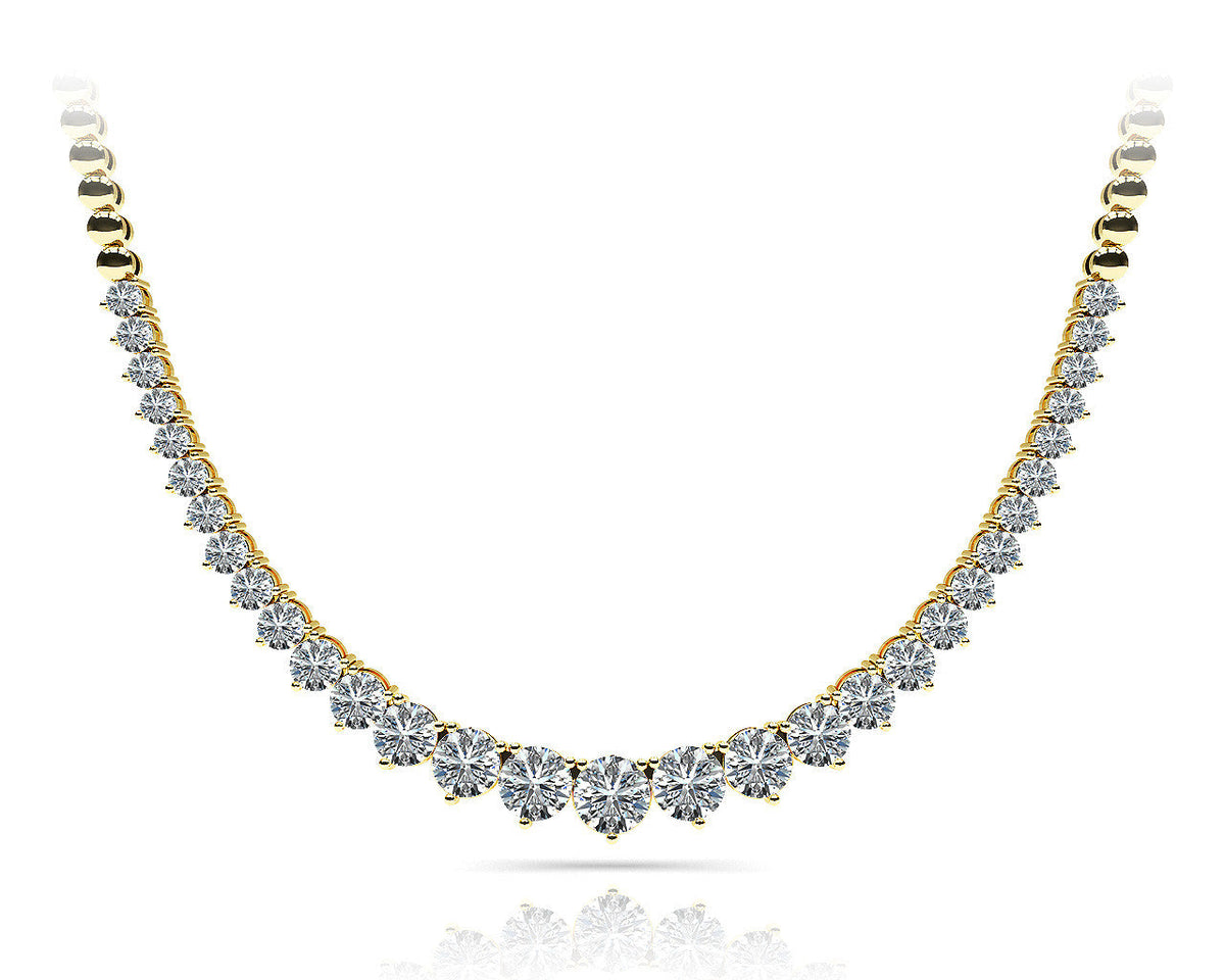 Yellow gold Round Diamond Tennis Necklace with Graduated Prong Setting
