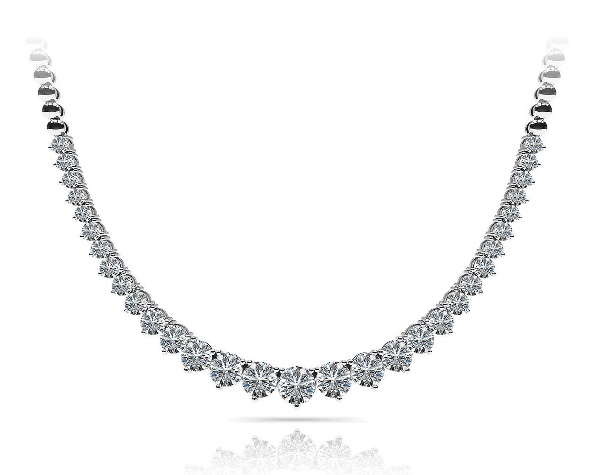 White gold Round Diamond Tennis Necklace with Graduated Prong Setting