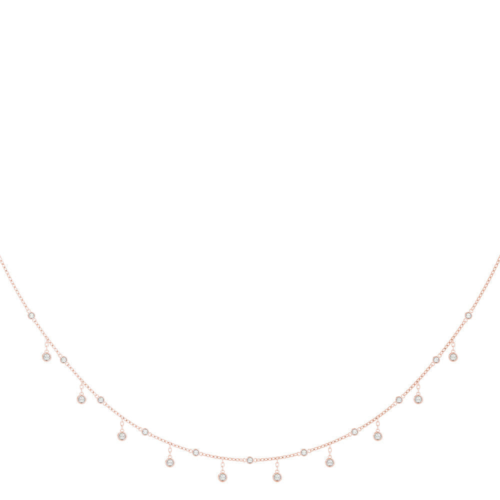 Rose gold Round Bezel Set Diamond Station Necklace with Cable Chain