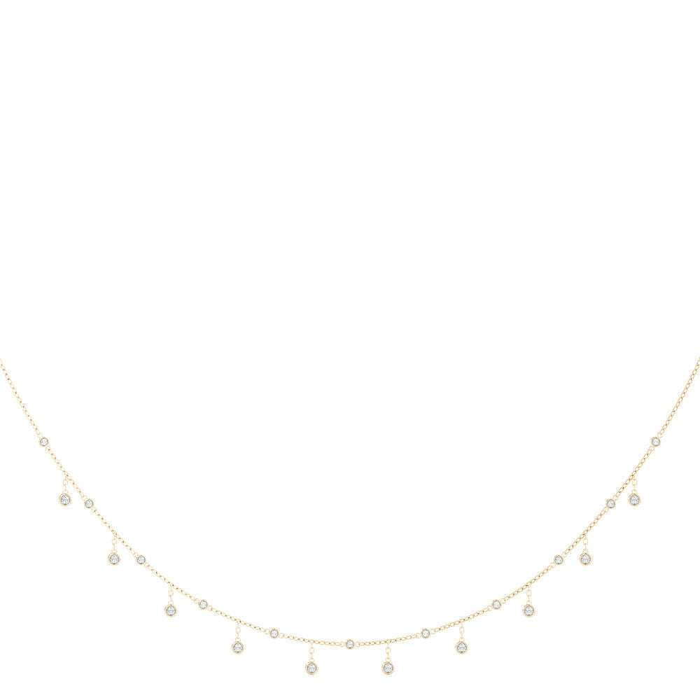 Yellow gold Round Bezel Set Diamond Station Necklace with Cable Chain