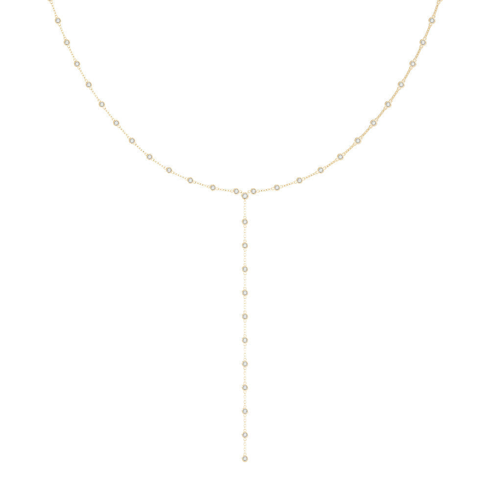 Yellow gold Bezel-Set Round Diamond Station Y Necklace