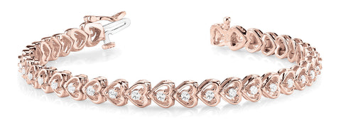 Rose gold Heart-Shaped Diamond Tennis Bracelet with Channel Setting and Prong Set Stones