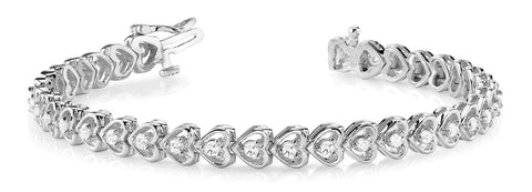 White gold Heart-Shaped Diamond Tennis Bracelet with Channel Setting and Prong Set Stones