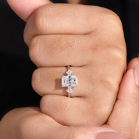 Silver Radiant Diamond Engagement Ring With Floral Cluster Side Design
