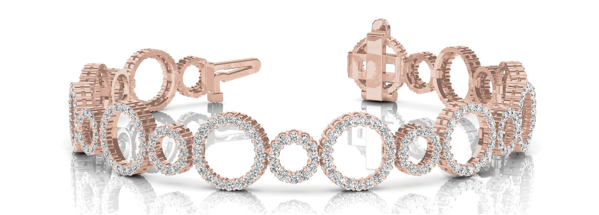 Rose gold Round Cut Diamond Halo Circle Link Bracelet with Pave Setting