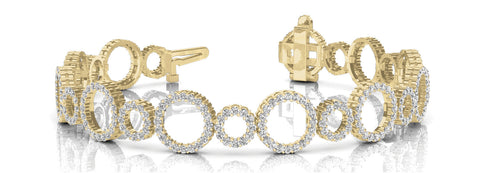 Yellow gold Round Cut Diamond Halo Circle Link Bracelet with Pave Setting