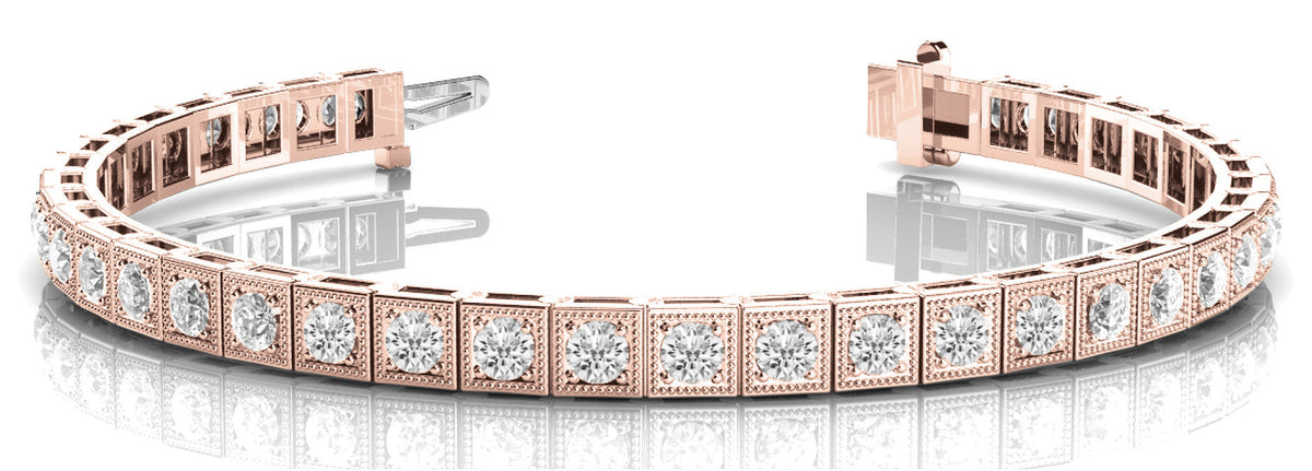 Rose gold Square Bezel-Set Round Diamond Tennis Bracelet with Box Clasp