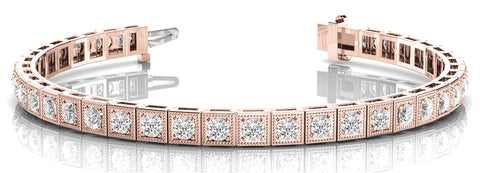 Rose gold Square Bezel-Set Round Diamond Tennis Bracelet with Box Clasp