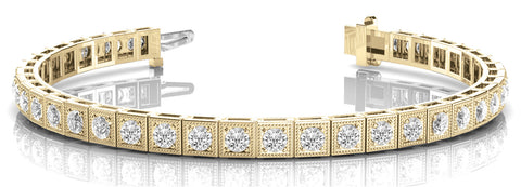 Yellow gold Square Bezel-Set Round Diamond Tennis Bracelet with Box Clasp