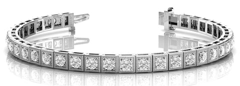 White gold Square Bezel-Set Round Diamond Tennis Bracelet with Box Clasp