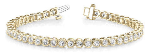 Yellow gold Round Diamond Tennis Bracelet with Bezel Setting and Box Clasp