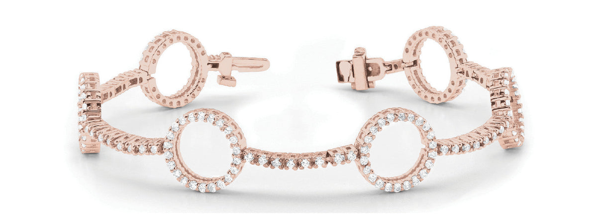 Rose gold Round Diamond Circle Link Tennis Bracelet with Pavé Setting