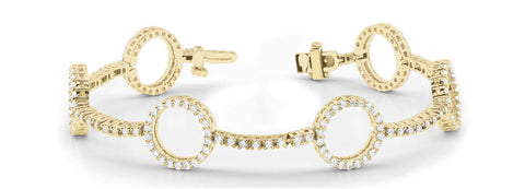 Yellow gold Round Diamond Circle Link Tennis Bracelet with Pavé Setting