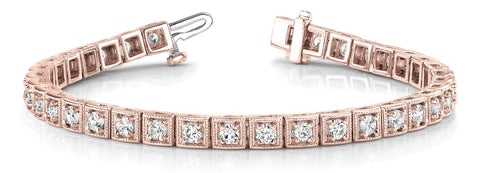Rose gold Square Bezel-Set Round Diamond Tennis Bracelet with Four-Prong Setting