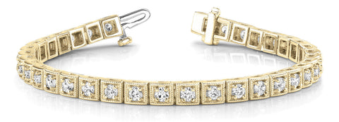 Yellow gold Square Bezel-Set Round Diamond Tennis Bracelet with Four-Prong Setting