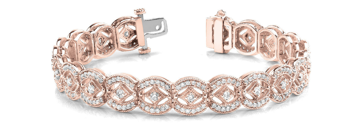 Rose gold Round Diamond Pavé Tennis Bracelet with Milgrain Detailing