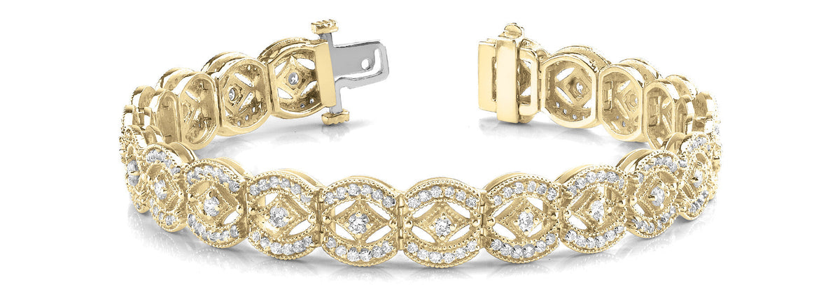 Yellow gold Round Diamond Pavé Tennis Bracelet with Milgrain Detailing
