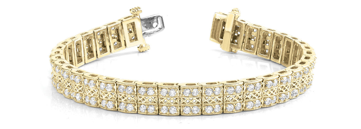 Yellow gold Round Diamond Pavé Tennis Bracelet with Box Clasp