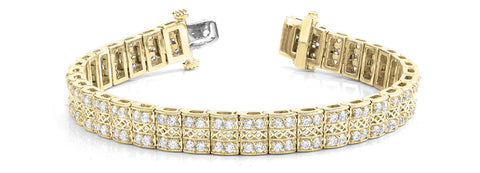 Yellow gold Round Diamond Pavé Tennis Bracelet with Box Clasp