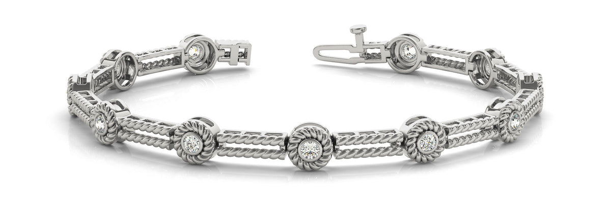White gold Round Bezel Set Diamond Rope Chain Bracelet