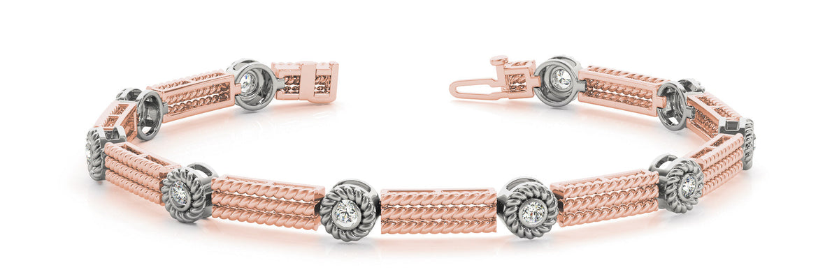Rose gold Round Bezel Rope Chain Diamond Bracelet