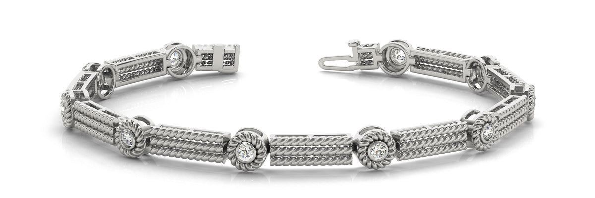 White gold Round Bezel Rope Chain Diamond Bracelet